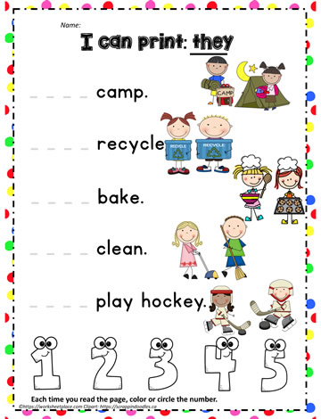 Print the sight word they